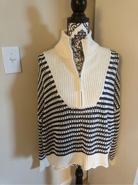 Aerie 1/4 Zip Cream Crochet Sweater and Navy Women's Sweater NWT